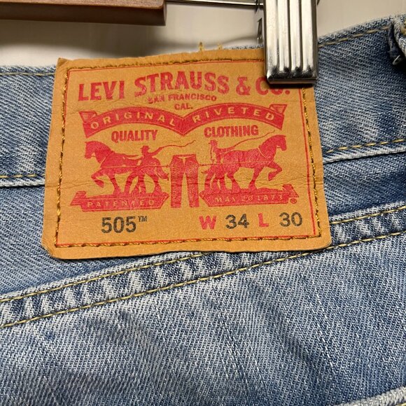 Levi's 505 Men's Jeans Regular Fit 34x30 Blue Medium Wash Stretch Straight Leg - Picture 6 of 13